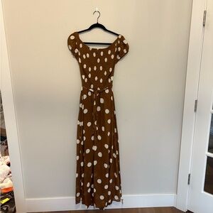 Free People Brown Maxi Dress with White Polka Dots XS NWT